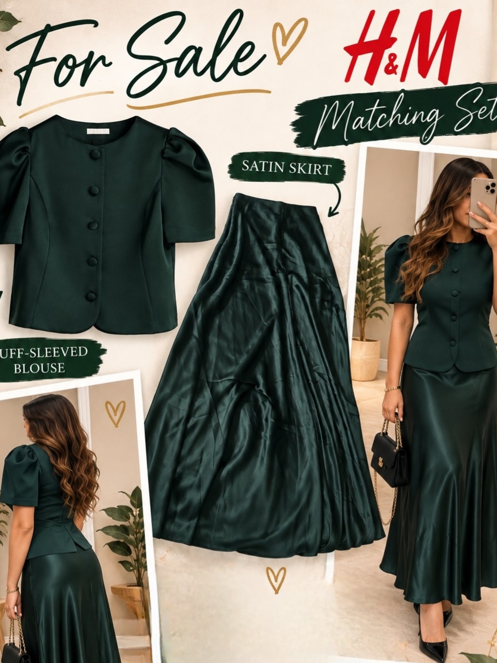 H&M Emerald Green Satin Maxi Skirt - Women's Flowing Skirt